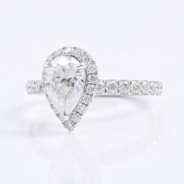 1.5ct Pear Moissanite With Halo Pave-Setting Band Engagement Ring - Image 4