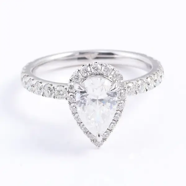 1.5ct Pear Moissanite With Halo Pave-Setting Band Engagement Ring - Image 3