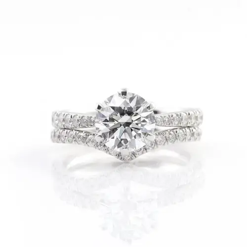 1.5ct Round Brilliant Cut Moissanite Pavé Setting Ring Set