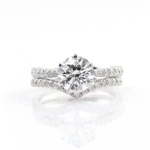 1.5ct Round Brilliant Cut Moissanite Pavé Setting Ring Set