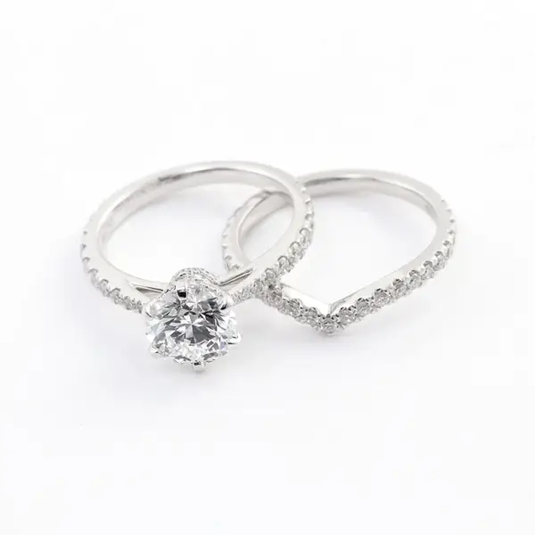 1.5ct Round Brilliant Cut Moissanite Pavé Setting Ring Set - Image 2