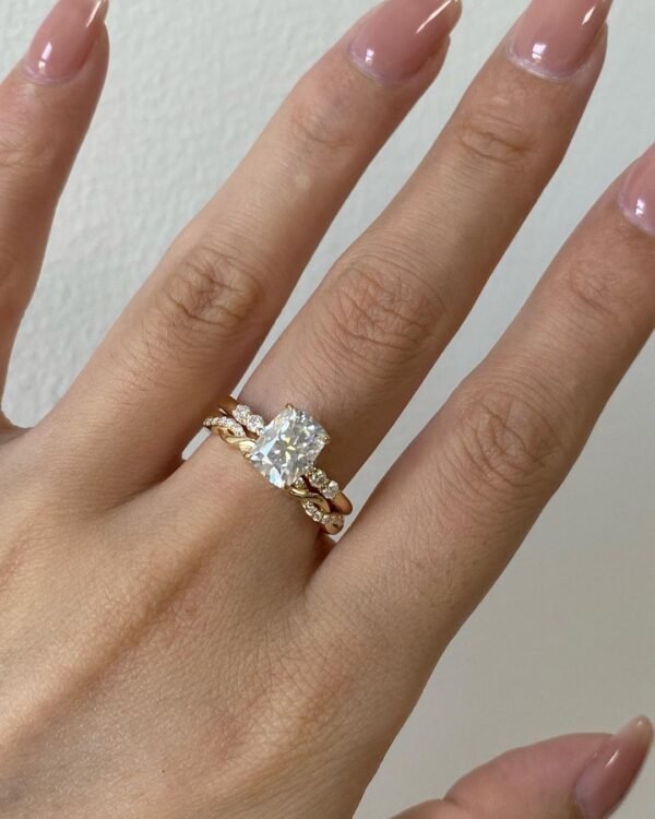 3ct Cushion Moissanite Bridal Ring Set - Image 2
