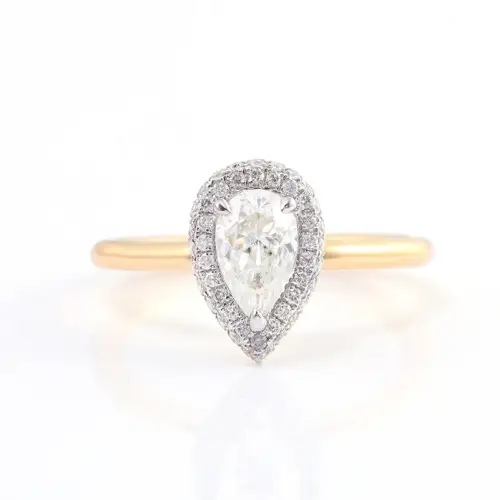 1ct Pear Cut Moissanite With Halo Engagement Ring