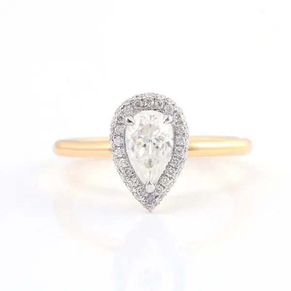 1ct Pear Cut Moissanite With Halo Engagement Ring
