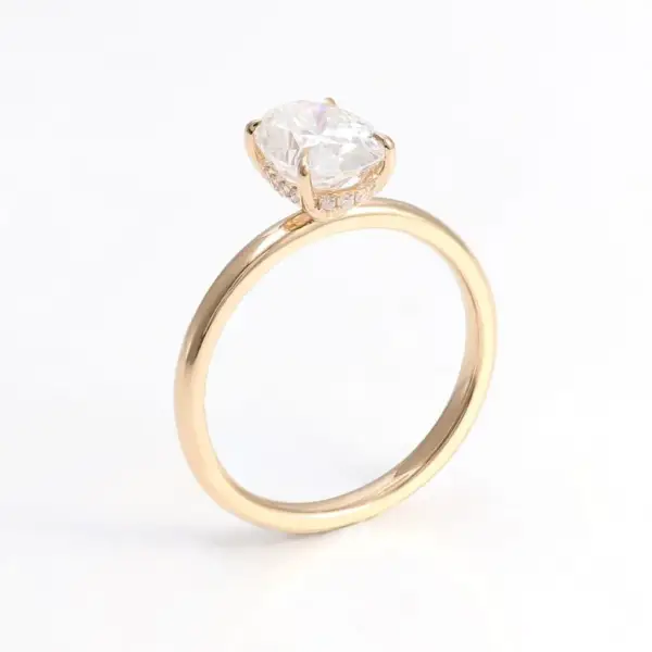 Classic 4 Claw 2ct Oval Cut Moissanite Solitaire Ring With Hidden Halo - Image 2