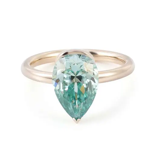 3ct Blue/Green Pear Moissanite Ring