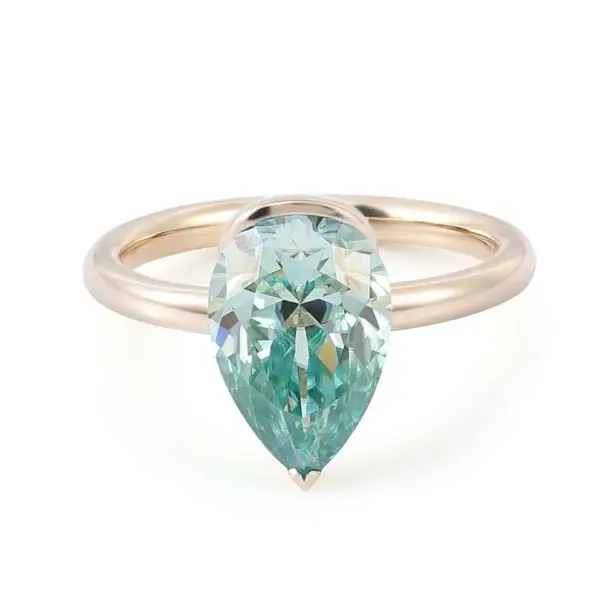3ct Blue/Green Pear Moissanite Ring