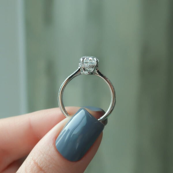 2.0 CT Oval Moissanite Hidden Halo Engagement Ring - Image 2