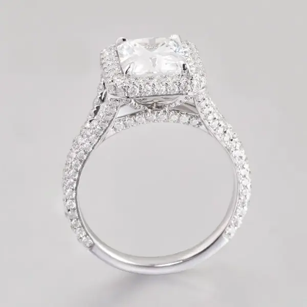 3ct Radiant Moissanite Cathedral Pavé and Halo - Image 5