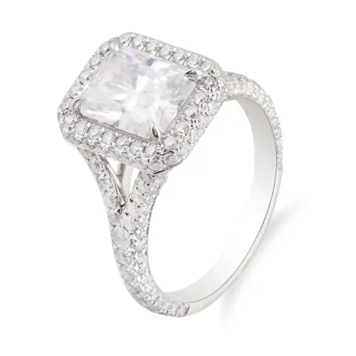 3ct Radiant Moissanite Cathedral Pavé and Halo