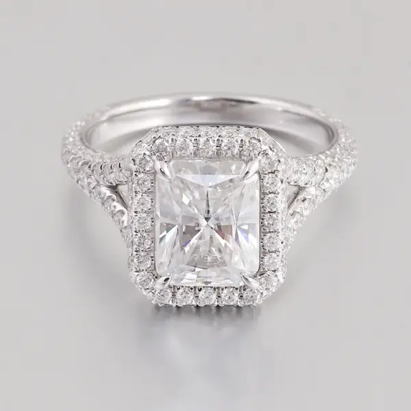 3ct Radiant Moissanite Cathedral Pavé and Halo - Image 2