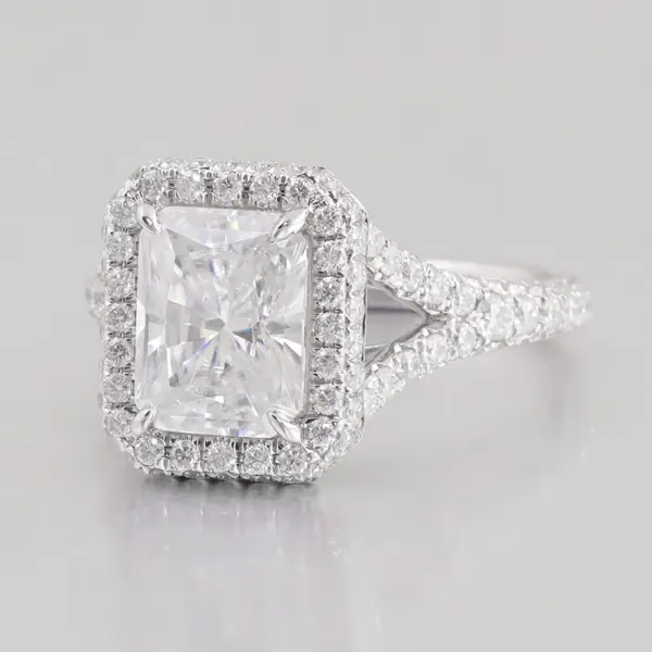 3ct Radiant Moissanite Cathedral Pavé and Halo - Image 3