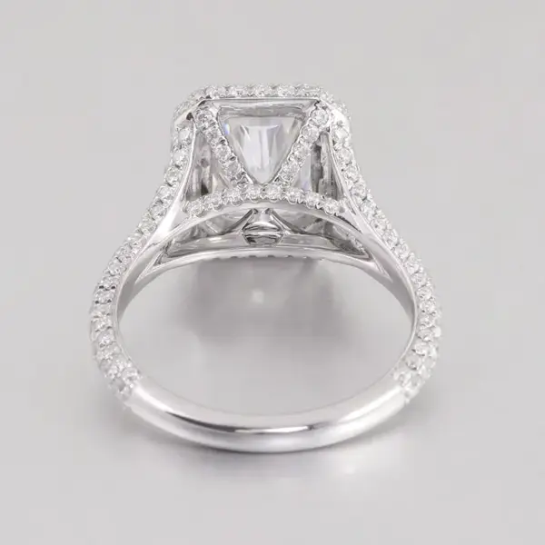 3ct Radiant Moissanite Cathedral Pavé and Halo - Image 4