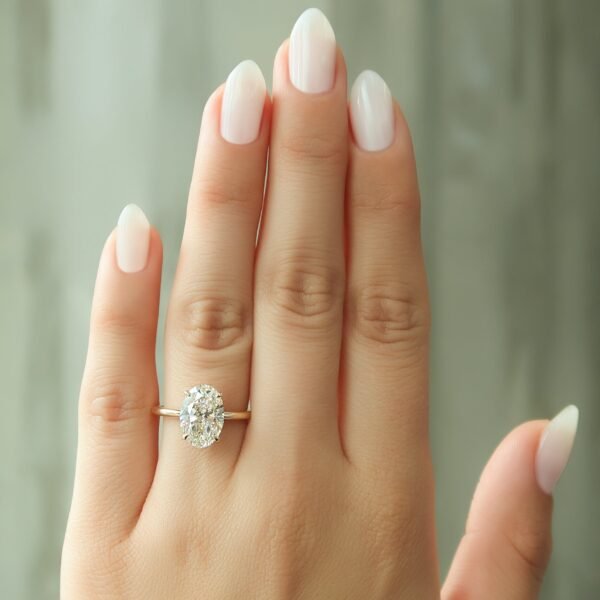 2ct Oval Moissanite Engagement Ring With Wrap Hidden Halo - Image 4
