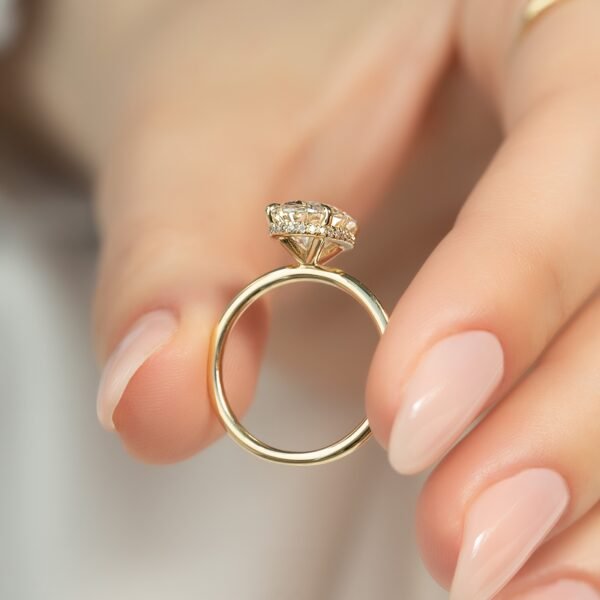 2ct Oval Moissanite Engagement Ring With Wrap Hidden Halo - Image 6