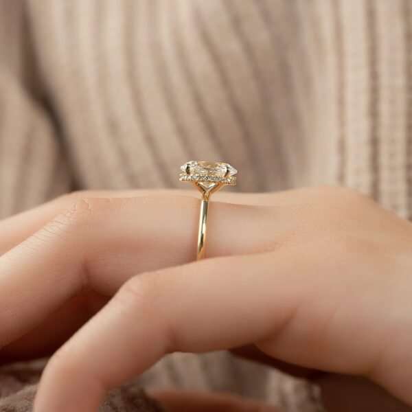 2ct Oval Moissanite Engagement Ring With Wrap Hidden Halo - Image 3