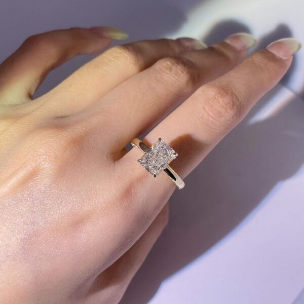 3ct Radiant Lab-grown Diamond with flower Pavé and side pavé detail - Image 4
