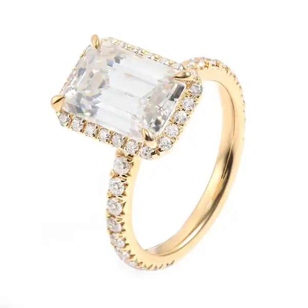 3ct Emerald Moissanite with Halo and pavé band - Image 3