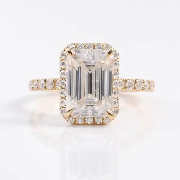 3ct Emerald Moissanite with Halo and pavé band