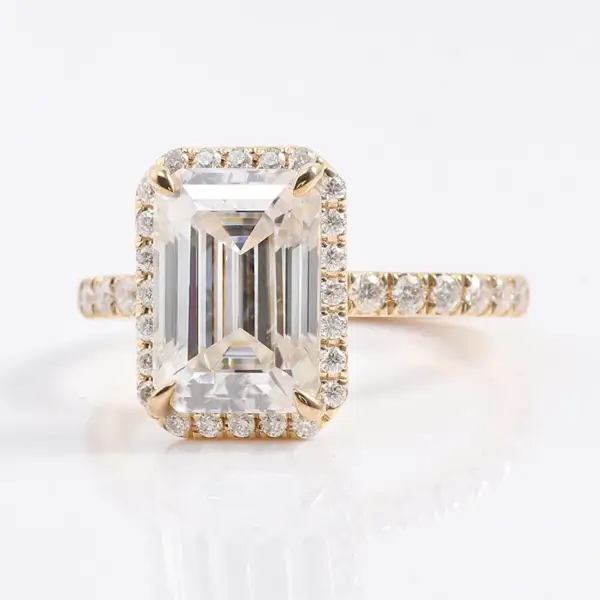 3ct Emerald Moissanite with Halo and pavé band - Image 2