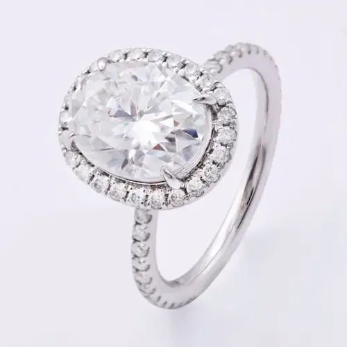 3ct Oval Moissanite With Halo and Pavé Band