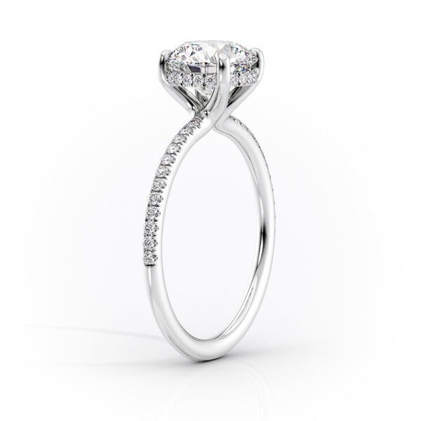 1.5ct Brilliant Round Moissanite in a 4 Claw Solitaire With a Hidden Halo and Half Eternity Pavé Band - Image 2