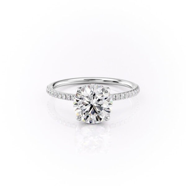 1.5ct Brilliant Round Moissanite in a 4 Claw Solitaire With a Hidden Halo and Half Eternity Pavé Band