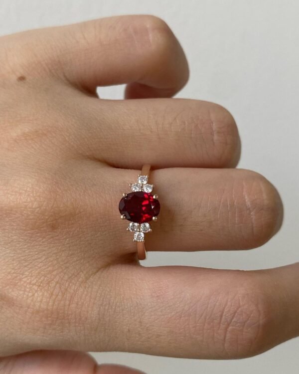 2ct Oval Lab Ruby Gemstone with Accent Moissanite stones - Image 2