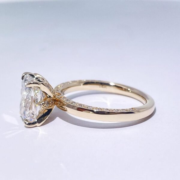 3ct Radiant Lab-grown Diamond with flower Pavé and side pavé detail - Image 3