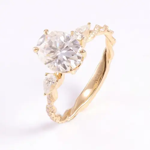 2ct Vintage Twist Band Three-Stone Oval Moissanite Engagement Ring With Pear Cut Accents