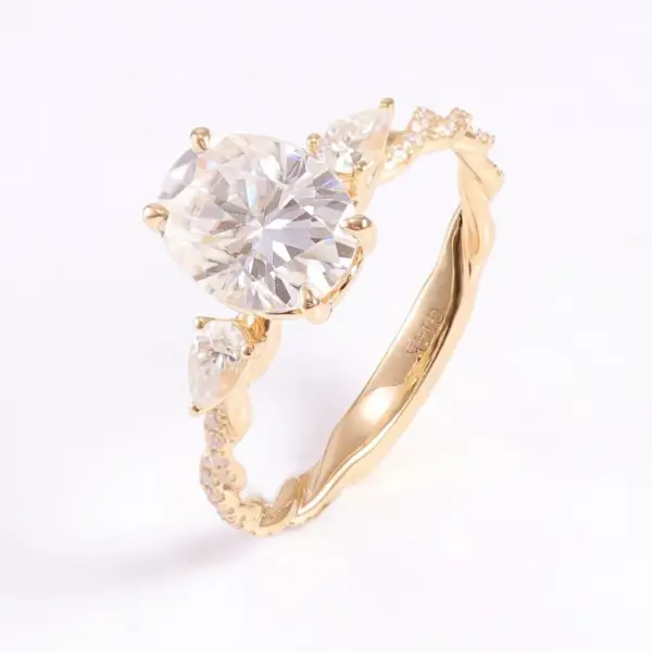 2ct Vintage Twist Band Three-Stone Oval Moissanite Engagement Ring With Pear Cut Accents