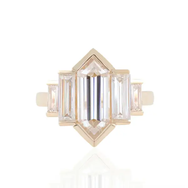 Antique Moissanite Elongated Hexagon Engagement Ring