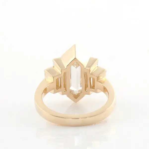 Antique Moissanite Elongated Hexagon Engagement Ring - Image 4