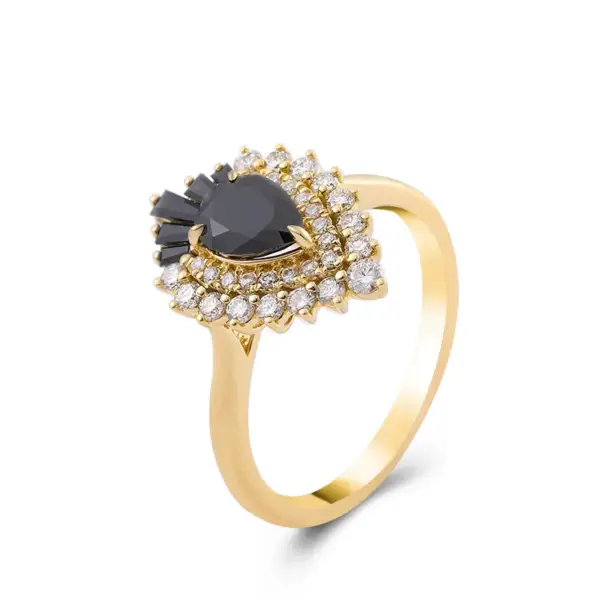 0.8ct Vintage Black Pear Moissanite Ring - Image 2