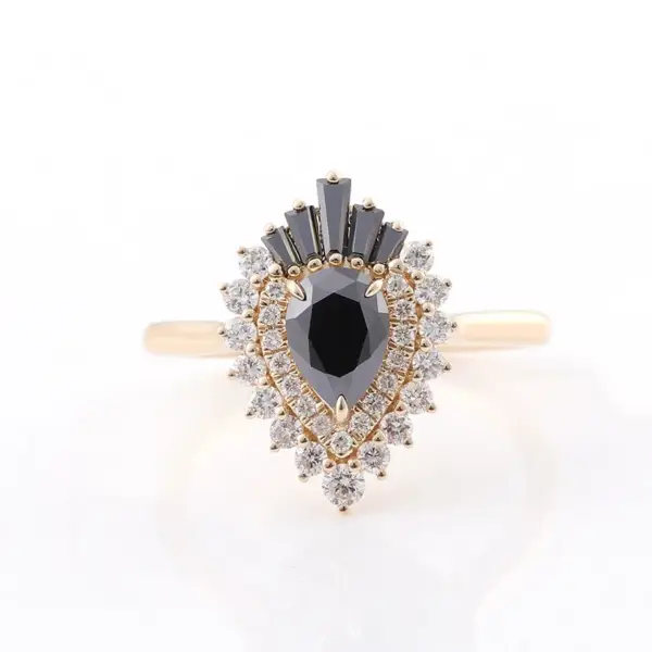 0.8ct Vintage Black Pear Moissanite Ring - Image 3