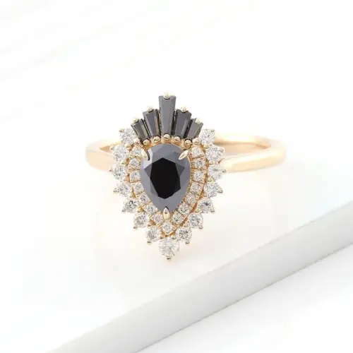 0.8ct Vintage Black Pear Moissanite Ring