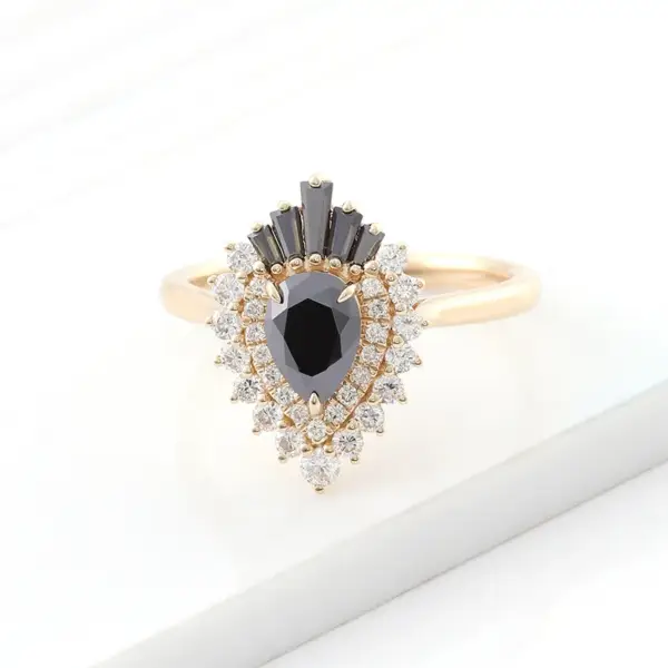 0.8ct Vintage Black Pear Moissanite Ring