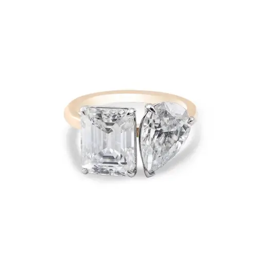 Toi Et Moi 3ct Pear & 4ct Emerald Moissanite Ring