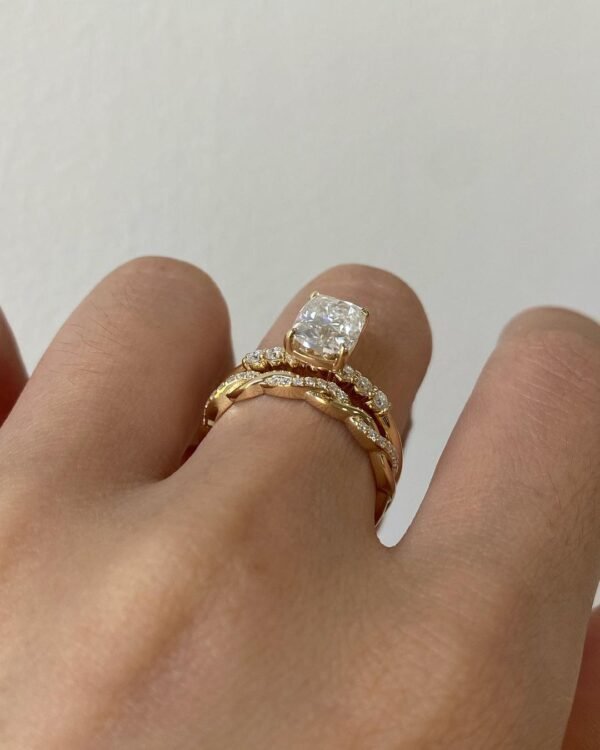 3ct Cushion Moissanite Bridal Ring Set - Image 4