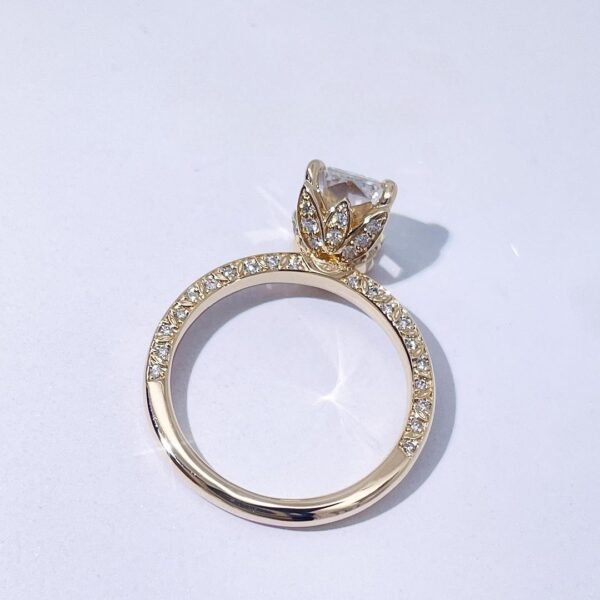 3ct Radiant Lab-grown Diamond with flower Pavé and side pavé detail - Image 2
