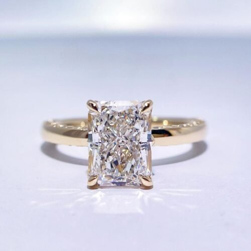 3ct Radiant Lab-grown Diamond with flower Pavé and side pavé detail
