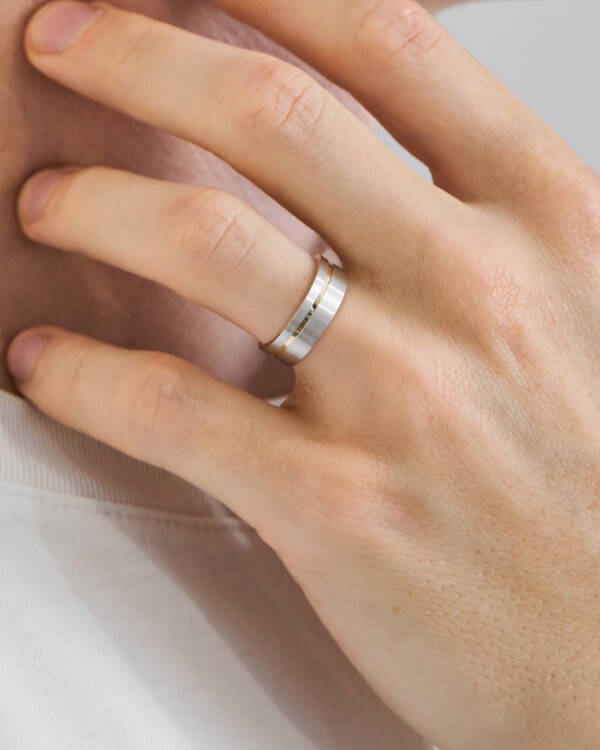 6mm Two-toned Mens Wedding Band with an Inverted Lip - Image 2