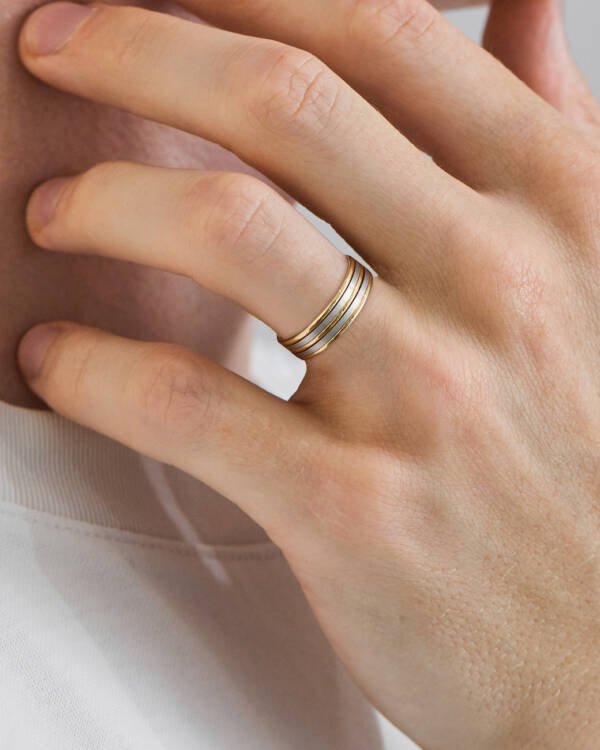 6.5mm Double Bridge 2-toned Mens Wedding Band - Image 2