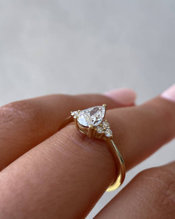1ct Pear Moissanite with Cluster Stones - Image 2