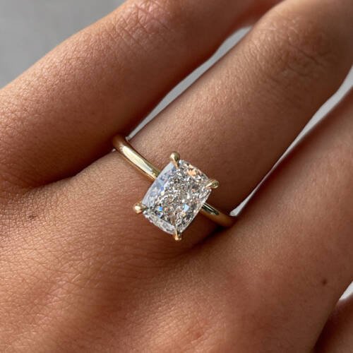 2.5ct Elongated Cushion Moissanite With Hidden Halo
