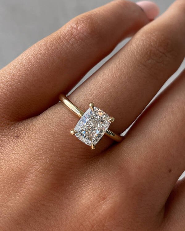 2.5ct Elongated Cushion Moissanite With Hidden Halo