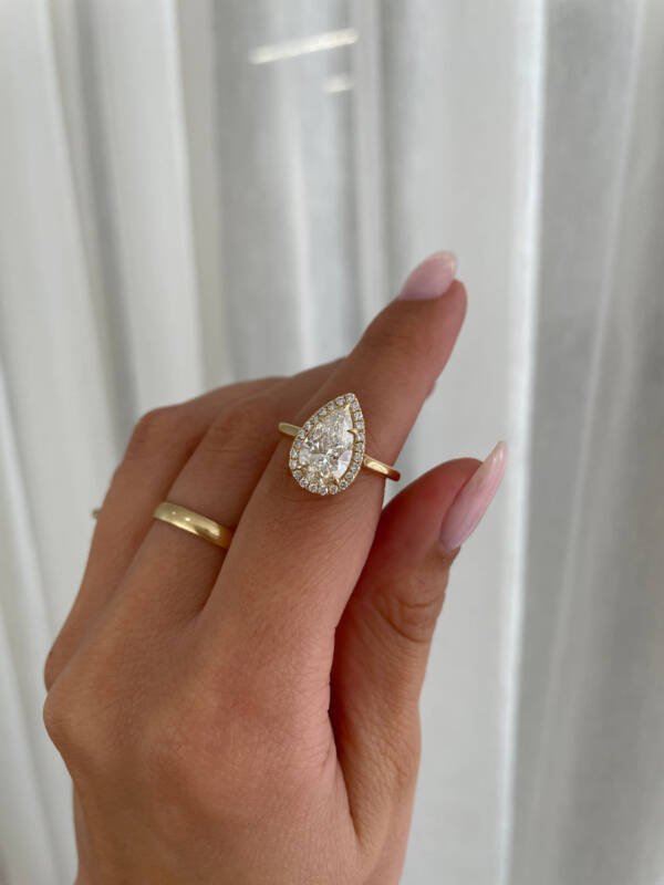 2.5ct Pear Moissanite With Halo and Cathedral