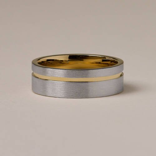 6mm Two-toned Mens Wedding Band with an Inverted Lip