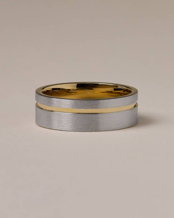 6mm Two-toned Mens Wedding Band with an Inverted Lip