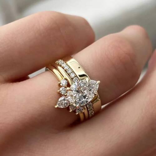 2ct Pear Moissanite 4 Piece Ring Set